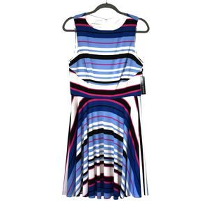 Donna Morgan Striped Dress Career Sz 10 Sleeveless Preppy Coastal Blue Pink NWT